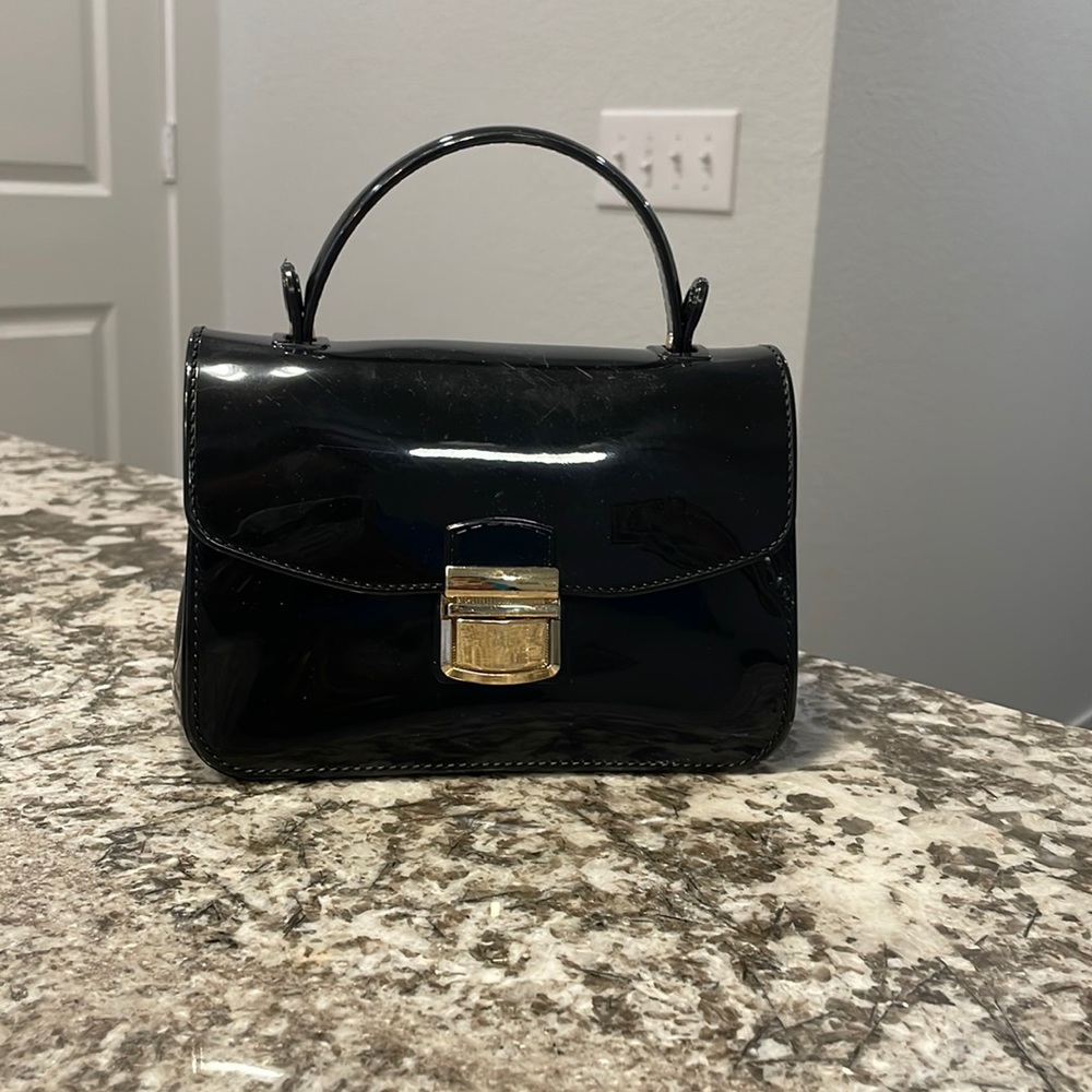 Mini black patent leather purse